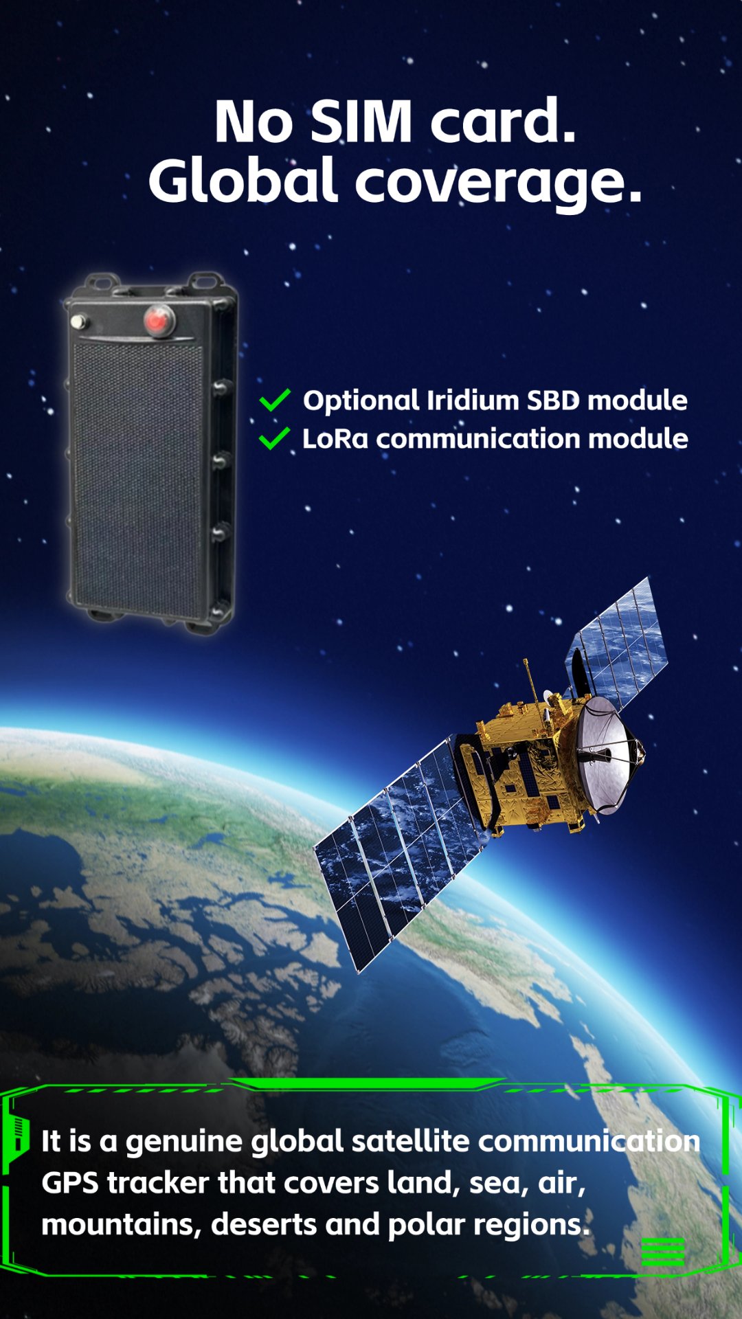 Satellite communication option for a global marine GPS tracker